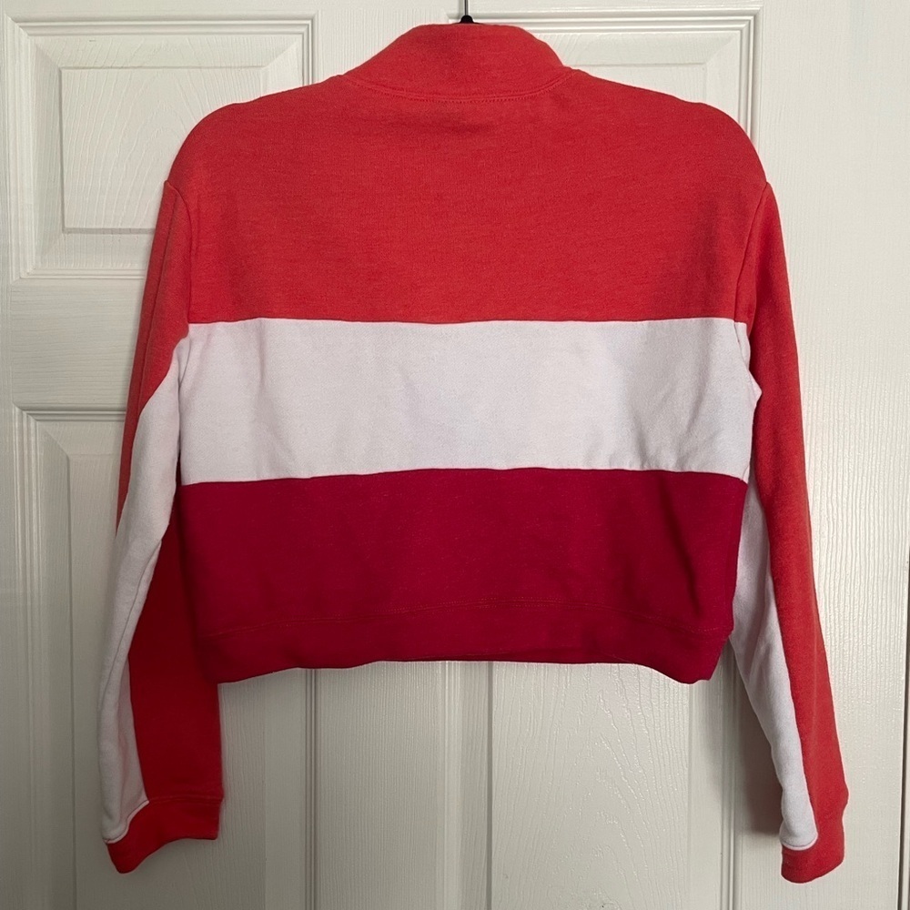 Wild Fable Red and White Color Block Quarter-Zip Sweatshirt cropped - Picture 4 of 4
